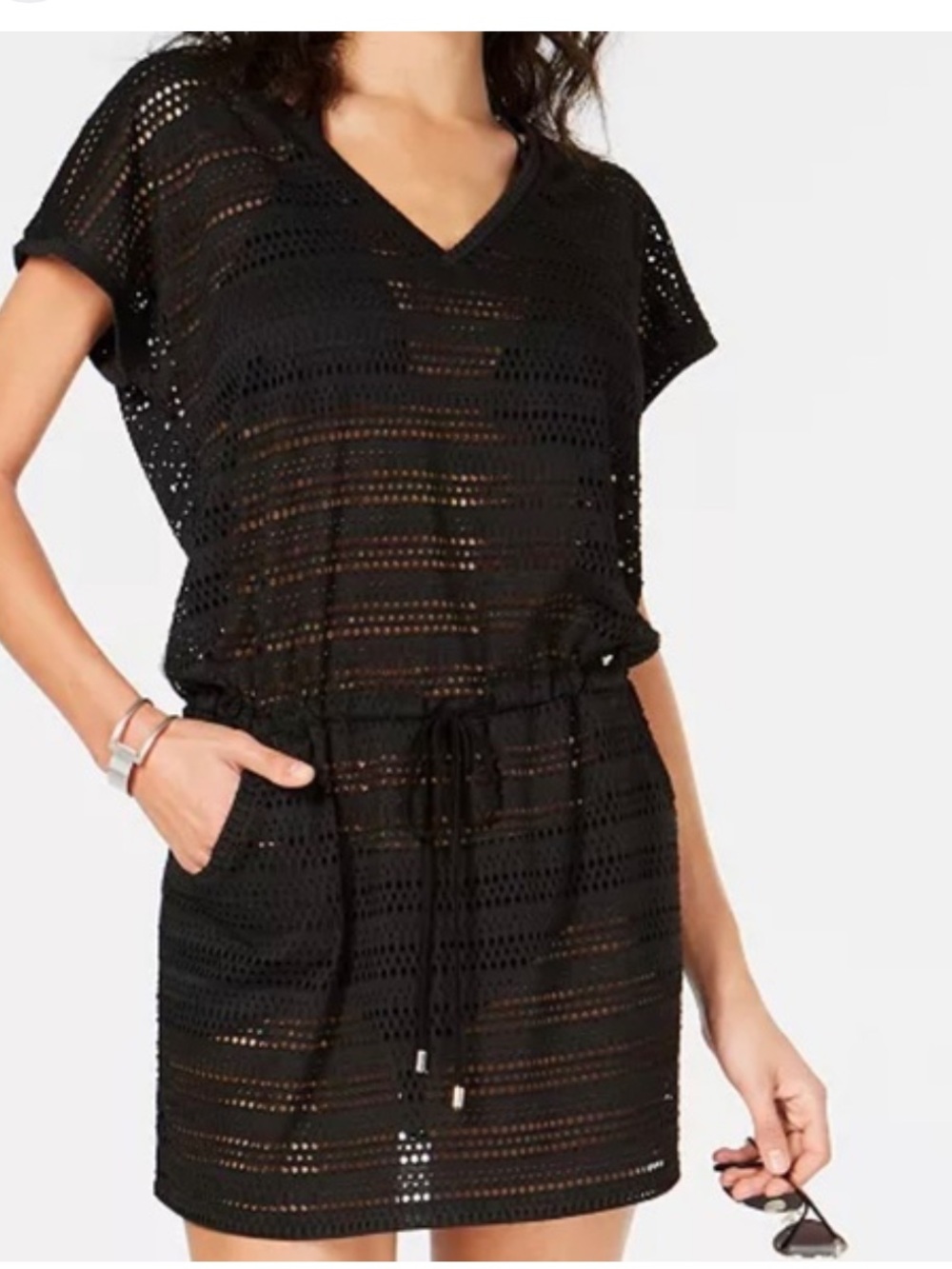 CALVIN KLEIN BLACK LOUNGE
SHORT SLEEVE COVER-UP SHEER
DRESS TUNIC